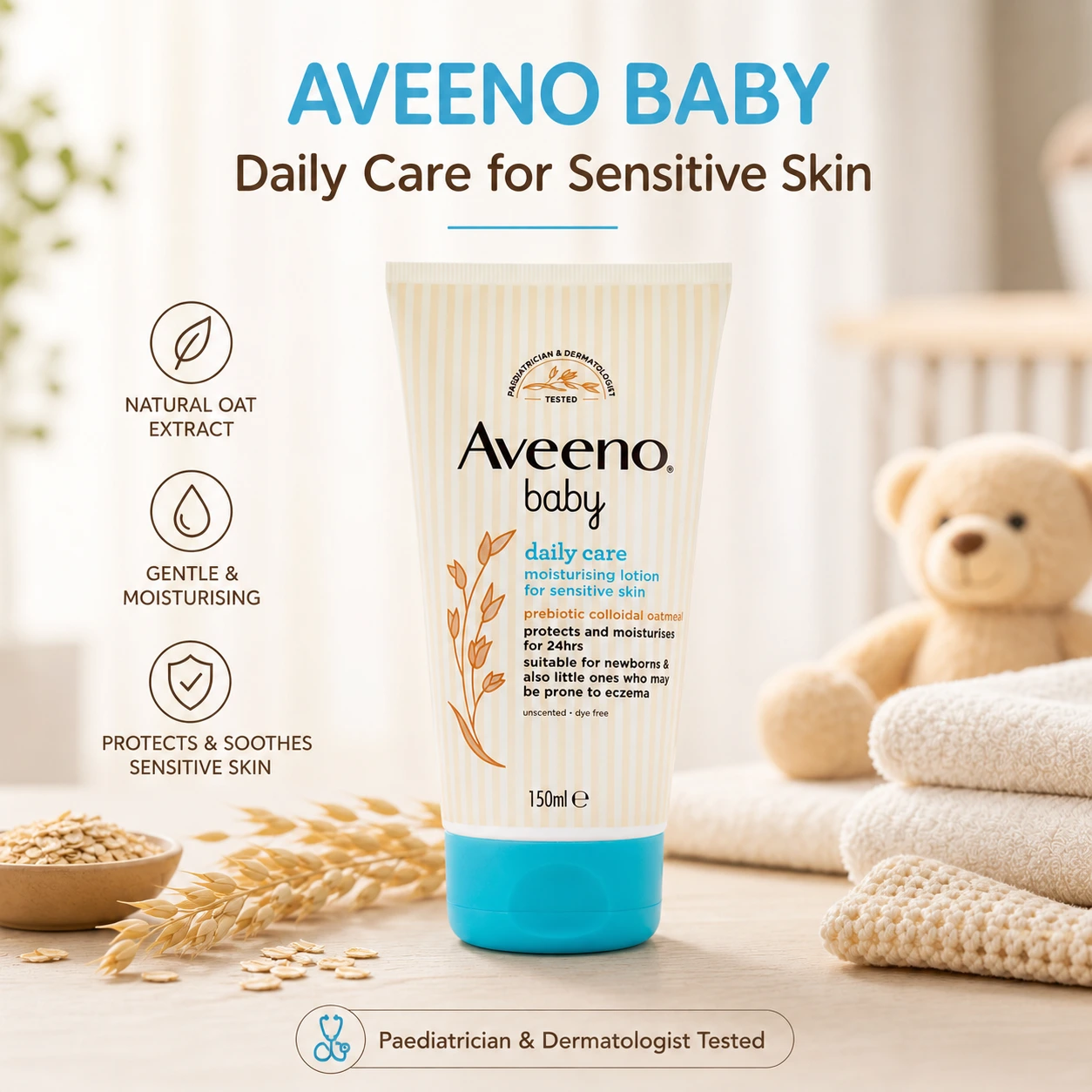 Aveeno-Baby-Daily-Care-Moisturising-Lotion-for-Sensitive-Skin-150ml.webp Aveeno Baby Daily Care Moisturising Lotion for Sensitive Skin 150ml - Image 1